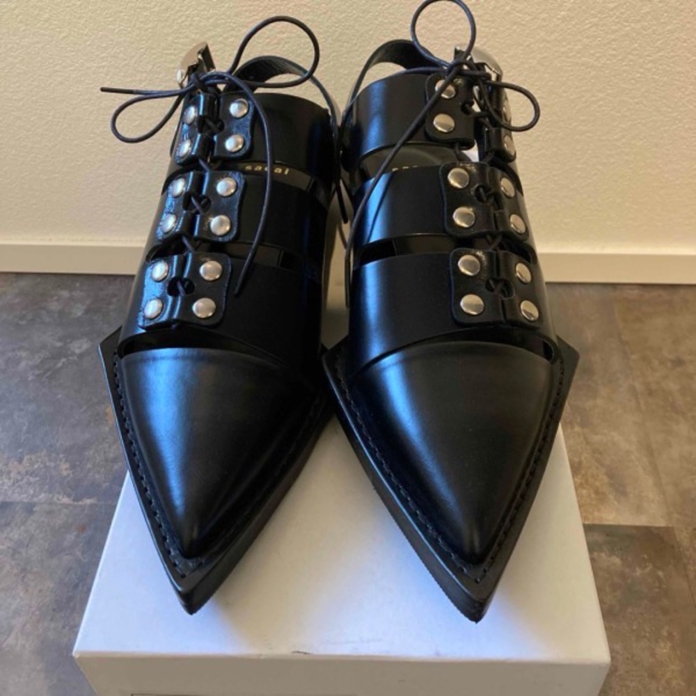 Sacai Black Leather Studded Flats